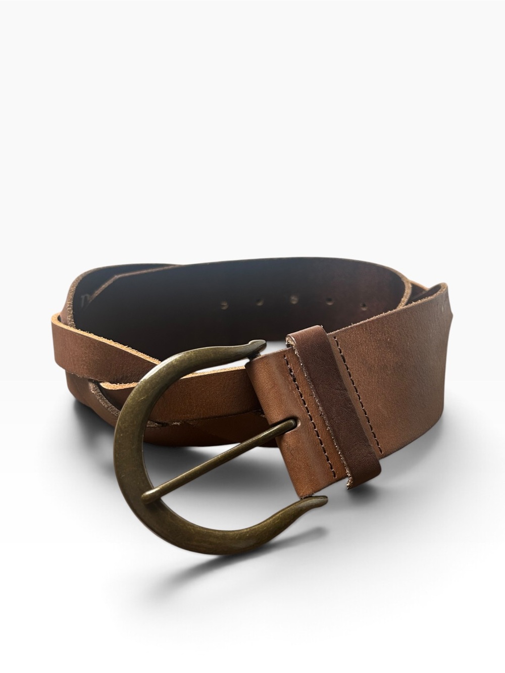 Danier Brown Genuine Leather Wide Braided Belt Brass Tone Buckle Size Medium